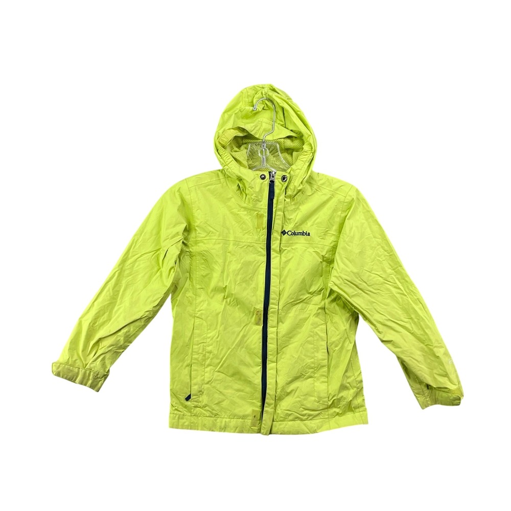 Columbia Windbreaker Jacket Womens XS Neon Lime Green‎ Hooded Mesh Lined Outdoor